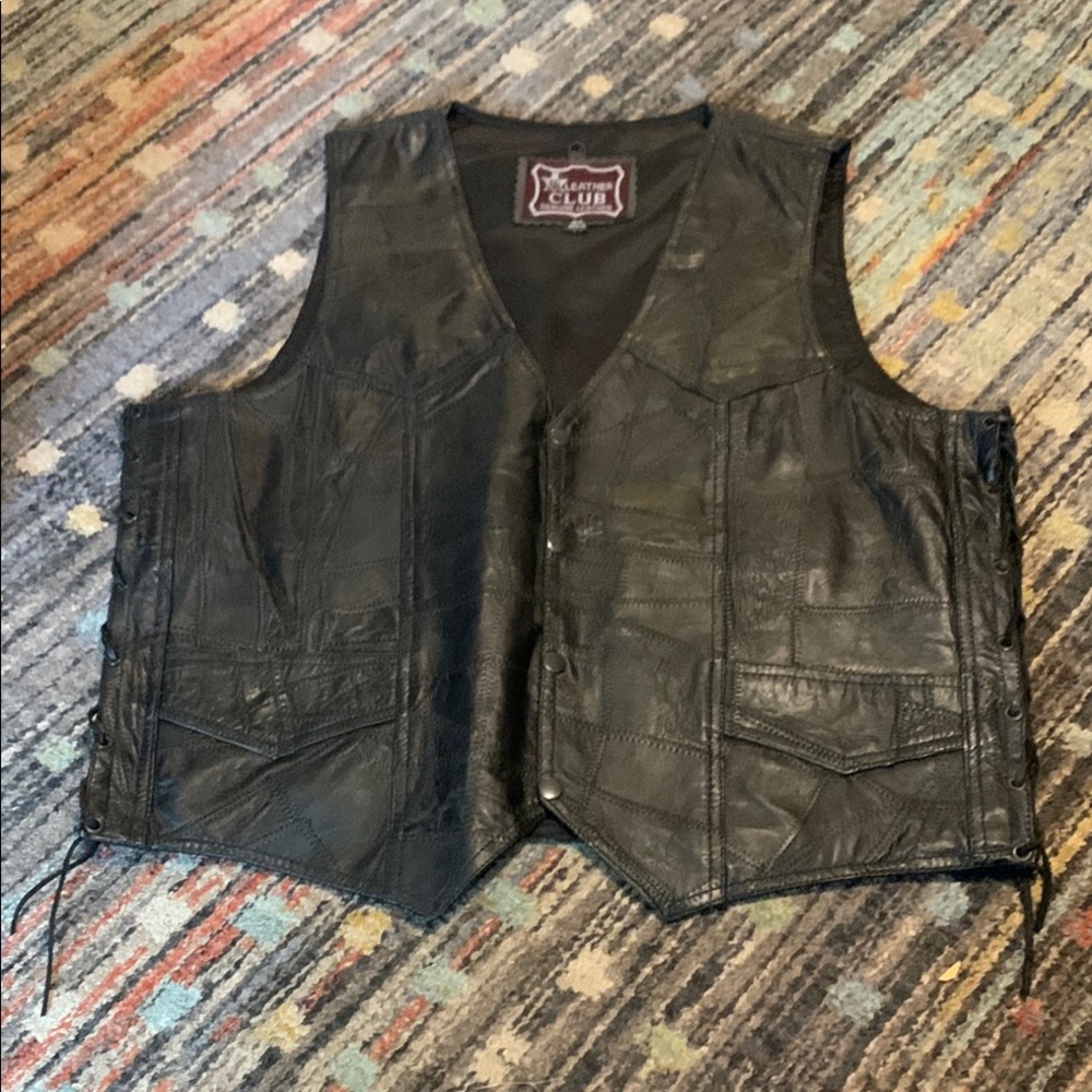 Black Leather Vest with Distressed Vintage Look